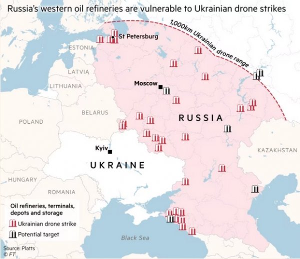 
США закликали Україну припинити удари по російських НПЗ, - FT 