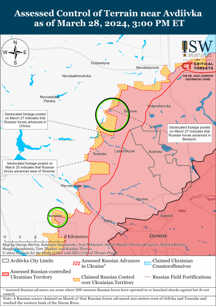 
Росіяни зазнають втрат бронетехніки західніше Авдіївки: карти ISW 