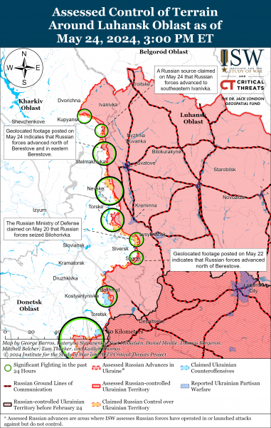 
ЗСУ стримують ворога на Харківському напрямку, росіяни тиснуть на Донбасі: карти ISW 