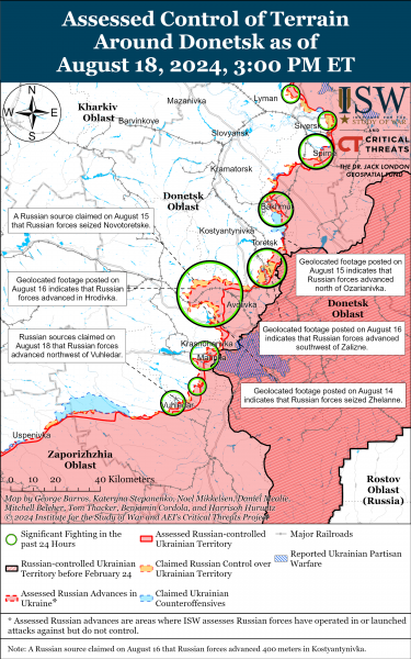 
Росіяни зменшили кількість авіаударів під Харковом, але просунулися у Донецькій області: карти ISW 