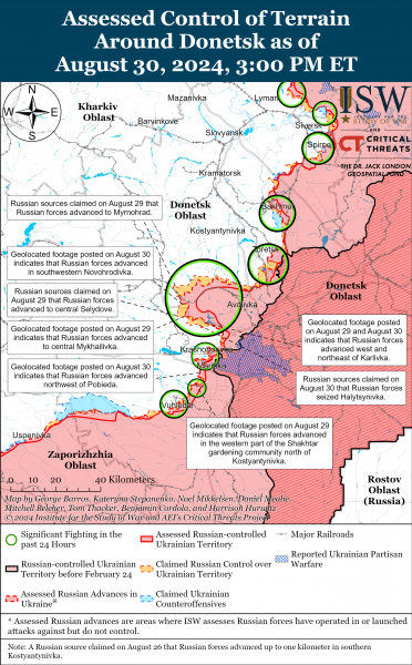 
Росіяни просунулися на Куп’янському, Покровському і Донецькому напрямках: карти ISW 