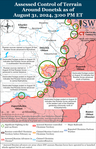 
Російські війська знову просунулися в Донецькій області: карти ISW 