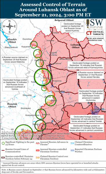 
ЗСУ відбивають механізовані штурми, а ворог тисне у чотирьох областях: карти ISW 