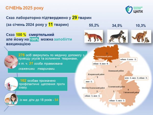 На Вінниччині зросла кількості випадків сказу у тварин, понад 55% - у лисиць