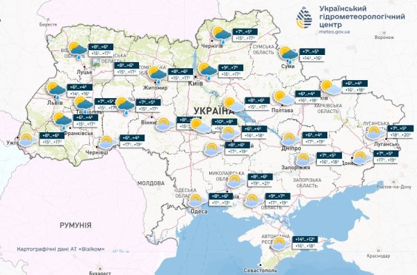 В Україні завтра дощитиме, подекуди сильний вітер, удень до 19° тепла