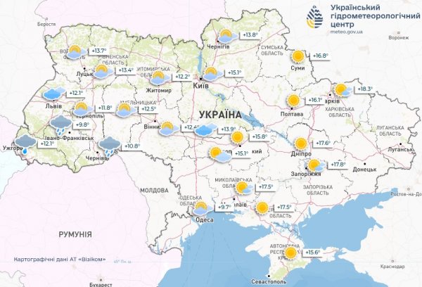 В Україні завтра невеликий дощ, вдень до +21°